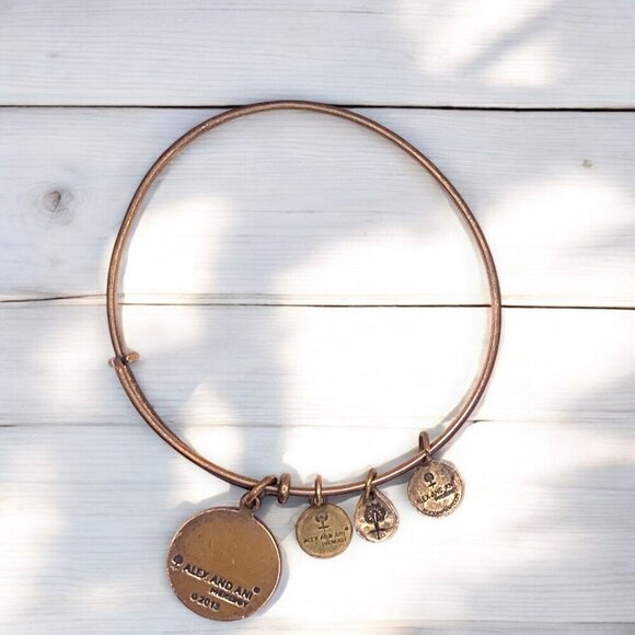 Alex & Ani Claddagh Charm Bangle Bracelet With Inspirational Charms Gold Finish - Picture 2 of 2